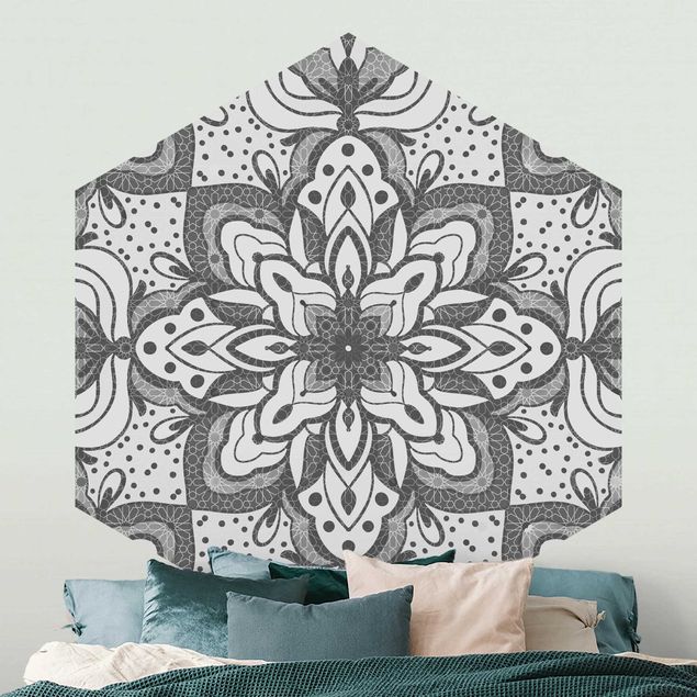 Wallpapers Mandala With Grid And Dots In Gray