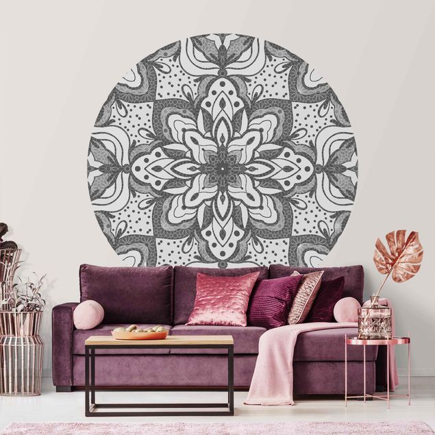 Wallpapers Mandala With Grid And Dots In Grey