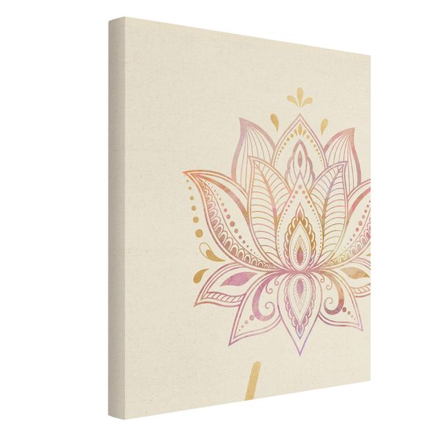 Natural canvas print - Mandala Namaste Lotus Set Gold Light Pink - Portrait format 3:4
