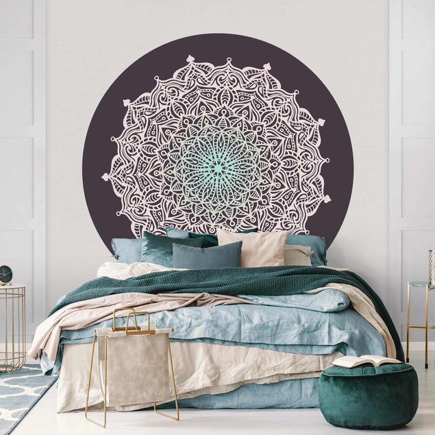 Self-adhesive round wallpaper - Mandala Ornament In Rose And Blue