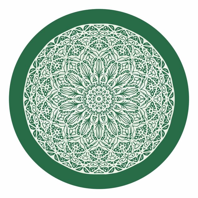 Self-adhesive round wallpaper - Mandala Ornament Green Backdrop