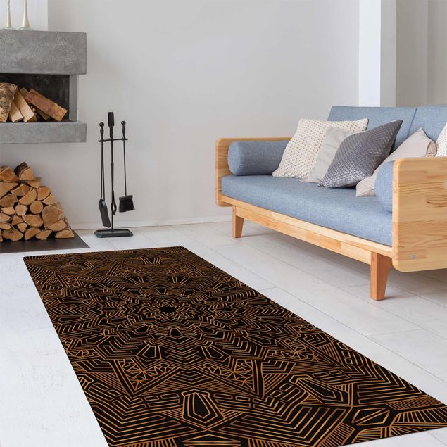 modern area rugs Mandala Star Pattern Gold Black