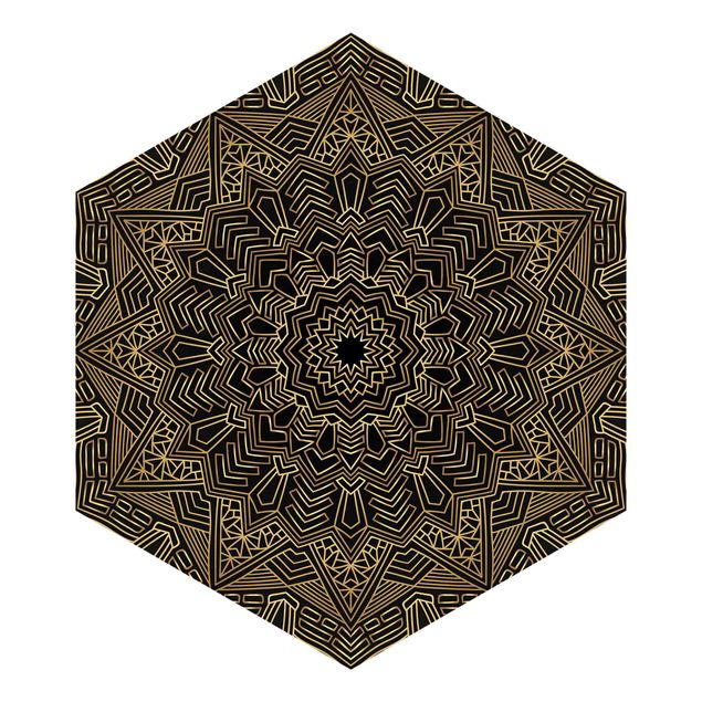 Self-adhesive hexagonal pattern wallpaper - Mandala Star Pattern Gold Black