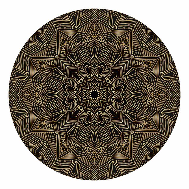 Self-adhesive round wallpaper - Mandala Star Pattern Gold Black
