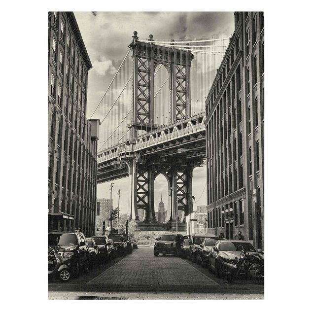 Natural canvas print - Manhattan Bridge in America - Portrait format 3:4