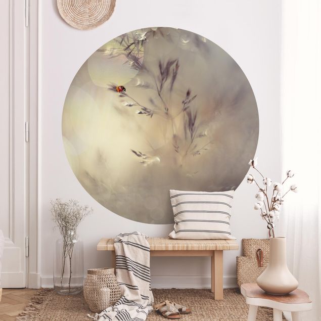 Self-adhesive round wallpaper - Ladybird On Meadow Grass