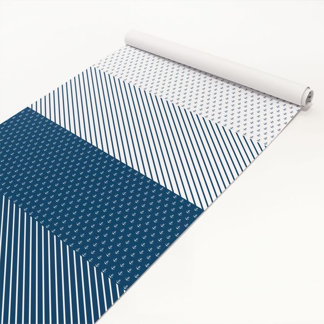 Adhesive film for furniture - Maritime Anchor Stripes Set - Polar White Prussian Blue
