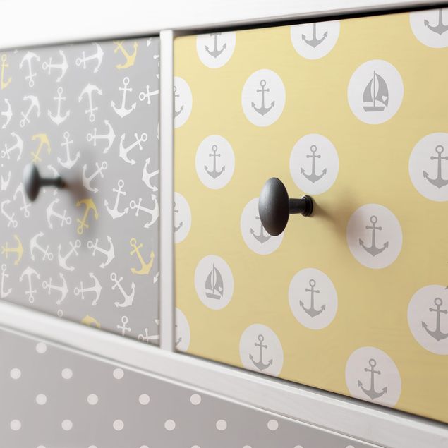 Adhesive film for furniture - Maritime Pattern Set Squares With Anchor, Stripes And Dots