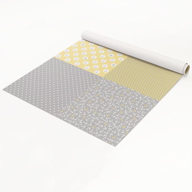 Adhesive film - Maritime Pattern Set Squares With Anchor, Stripes And Dots