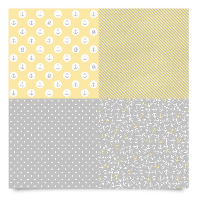 Adhesive film for furniture - Maritime Pattern Set Squares With Anchor, Stripes And Dots