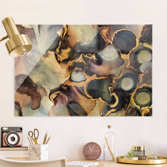 Glas Magnettafel Marble Watercolour With Gold