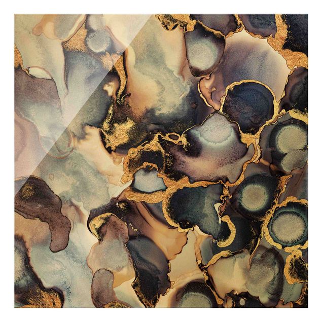 Glass print - Marble Watercolour With Gold
