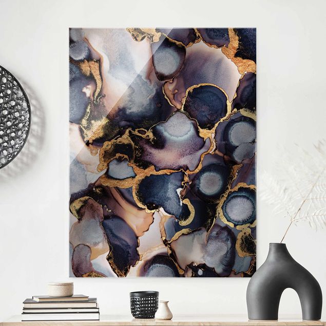 Glas Magnettafel Marble Watercolour With Gold