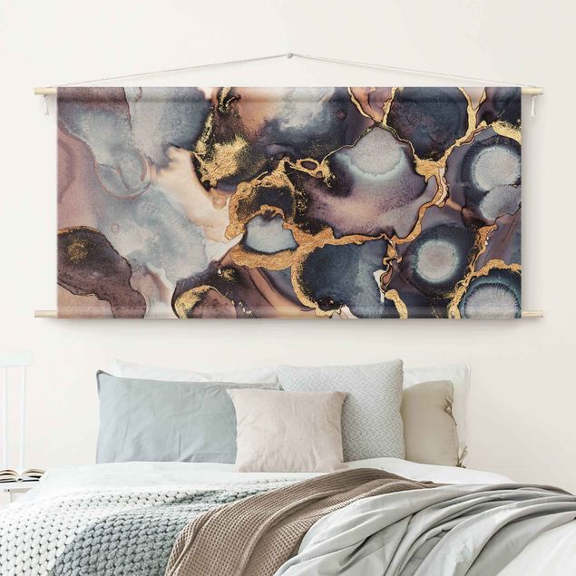 modern wall tapestry Marble Watercolour With Gold