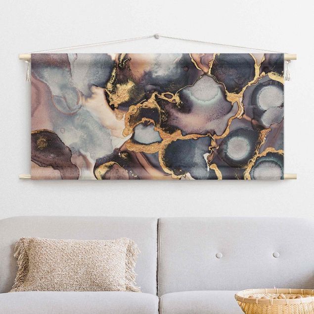 wall tapestry art Marble Watercolour With Gold