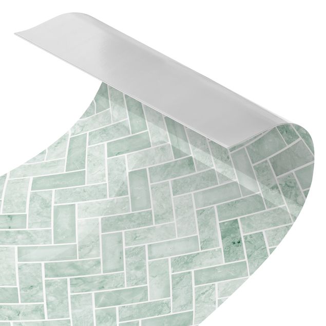 Shower wall cladding - Marble Fish Bone Tiles - Mint