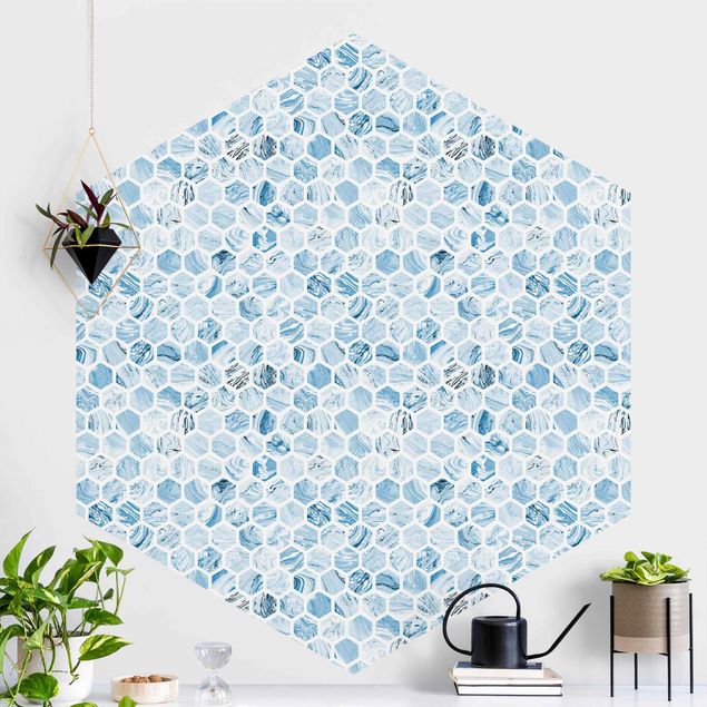 Hexagonal wall mural Marble Hexagons Blue Shades