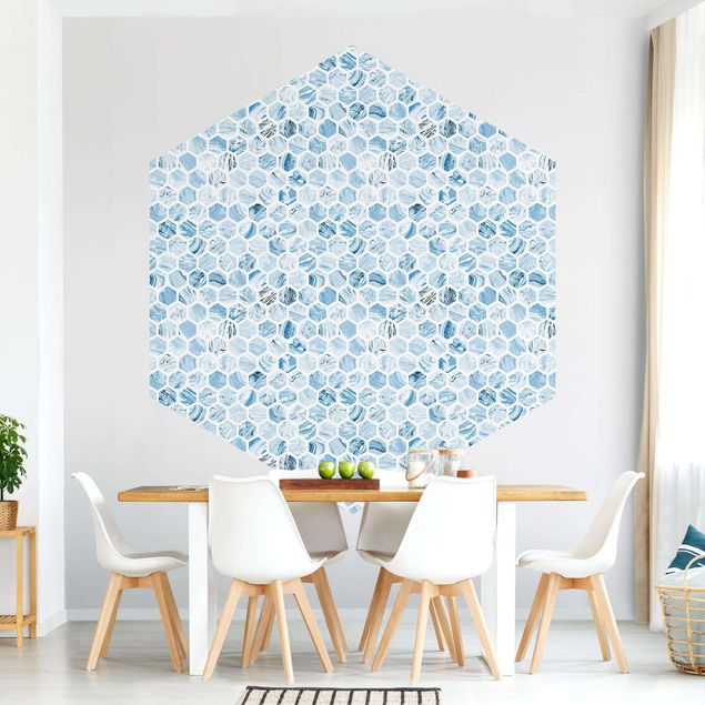 Self-adhesive hexagonal wall mural - Marble Hexagons Blue Shades