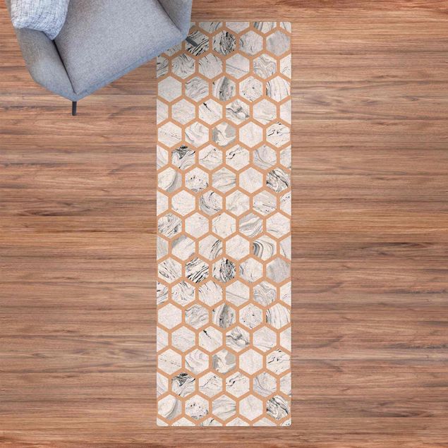 Runner rugs Marble Hexagons In Greyscales