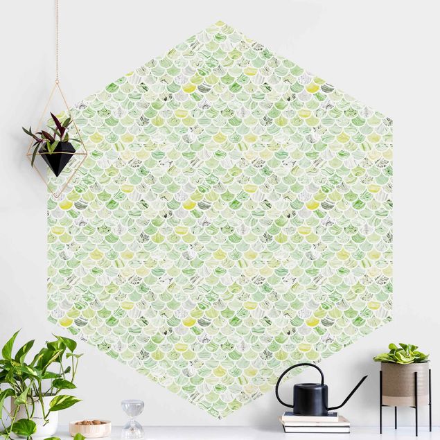 Self-adhesive hexagonal wall mural Marble Pattern Spring Green
