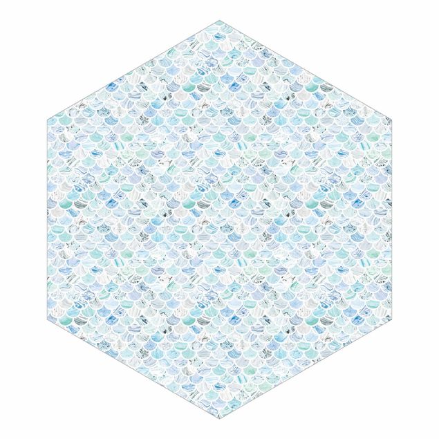 Self-adhesive hexagonal wall mural - Marble Pattern Sea Blue