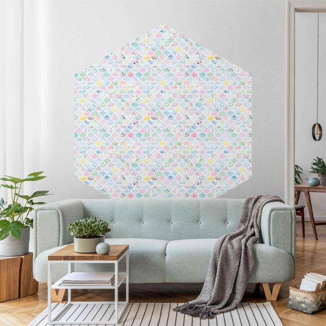Self-adhesive hexagonal wall mural - Marble Pattern Rainbow