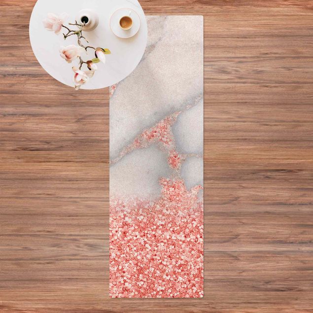 kitchen runner rugs Marble Optics With Light Pink Confetti