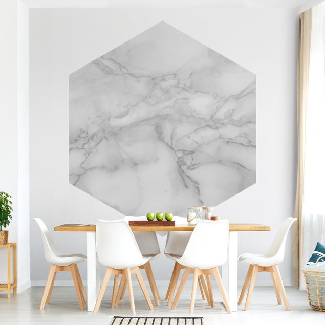 Self-adhesive hexagonal wall mural - Marble Look Black And White