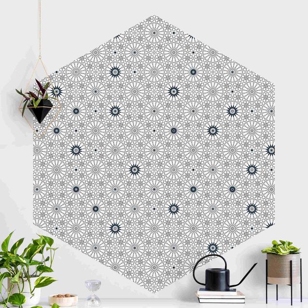 Hexagonal wallpapers Moroccan Flower Line Pattern