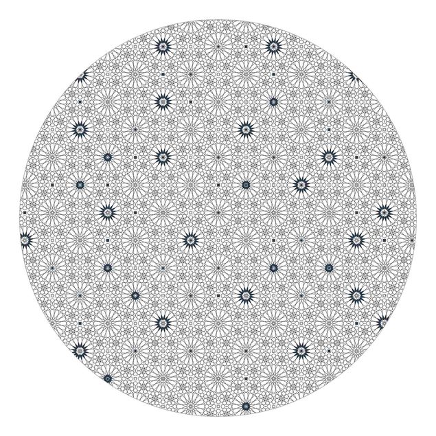 Self-adhesive round wallpaper - Moroccan Flower Line Pattern
