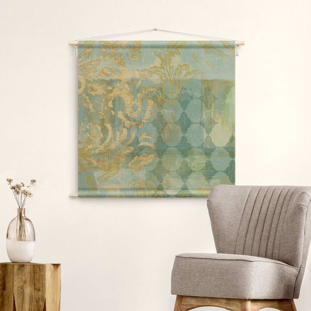 tapestry wall hanging Moroccan Collage In Gold And Turquoise
