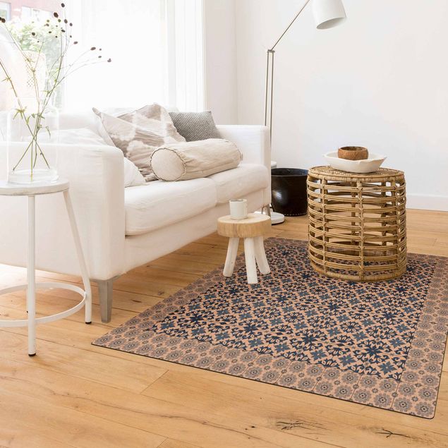 modern area rugs Moroccan Tiles Floral Blueprint With Tile Frame