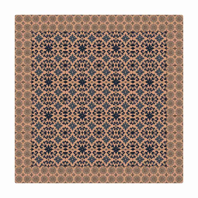 large area rugs Moroccan Tiles Floral Blueprint With Tile Frame
