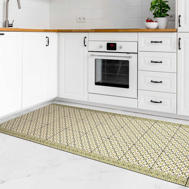 modern area rugs Moroccan Tiles Green Flower Petals With Border