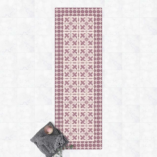 Runner rugs Moroccan Tiles With Ornaments With Tile Frame