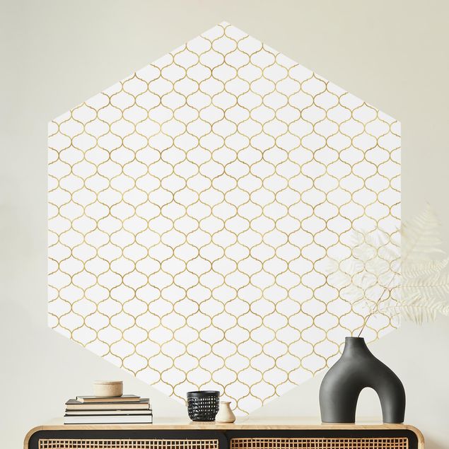Hexagonal wallpapers Moroccan Watercolour Line Pattern Gold