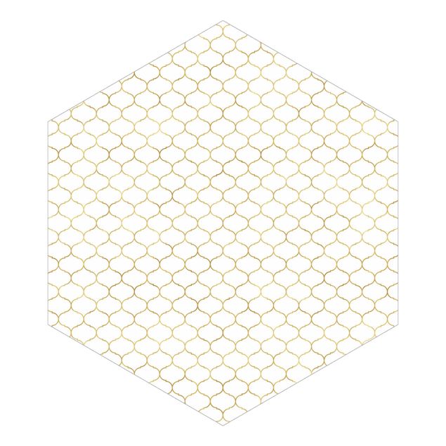 Self-adhesive hexagonal pattern wallpaper - Moroccan Watercolour Line Pattern Gold