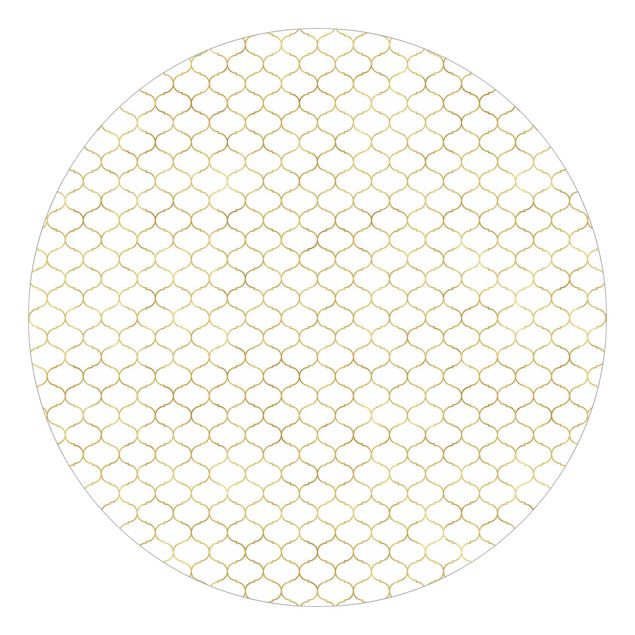 Self-adhesive round wallpaper - Moroccan Watercolour Line Pattern Gold
