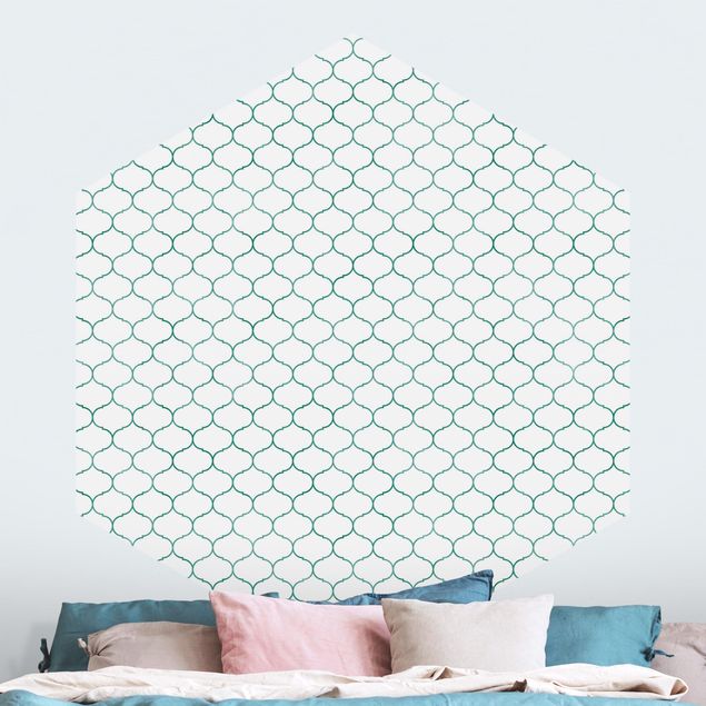 Self-adhesive hexagonal wall mural Moroccan Watercolour Line Pattern