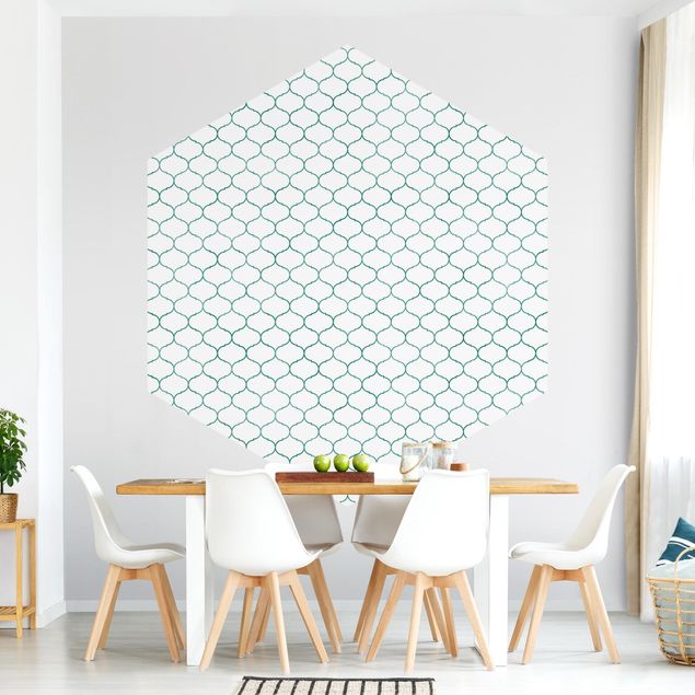Self-adhesive hexagonal pattern wallpaper - Moroccan Watercolour Line Pattern