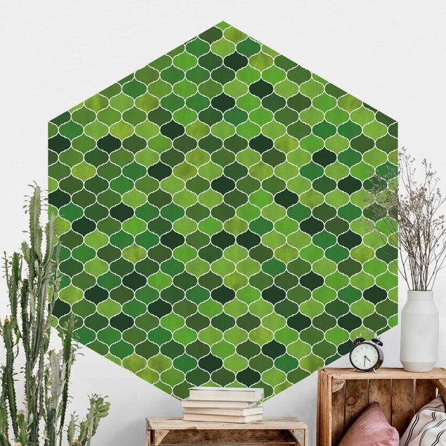 Hexagonal wallpapers Moroccan Watercolour Pattern Green