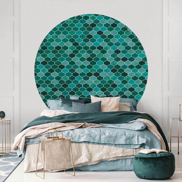Self-adhesive round wallpaper - Moroccan Watercolour Pattern
