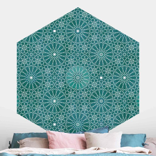 Hexagonal wall mural Moroccan Flower Pattern