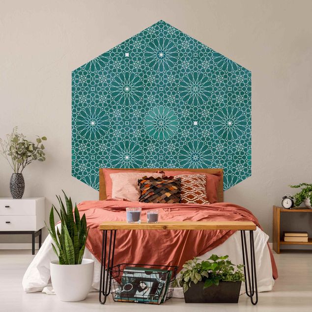 Self-adhesive hexagonal pattern wallpaper - Moroccan Flower Pattern