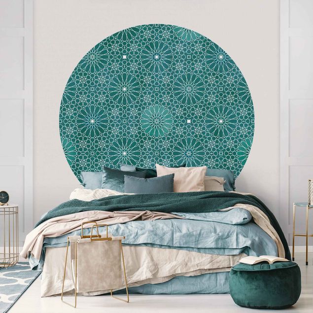 Self-adhesive round wallpaper - Moroccan Flower Pattern