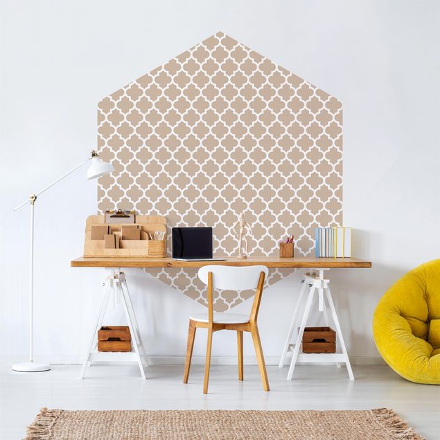 Self-adhesive hexagonal pattern wallpaper - Moroccan Pattern With Ornaments In Front Of Beige