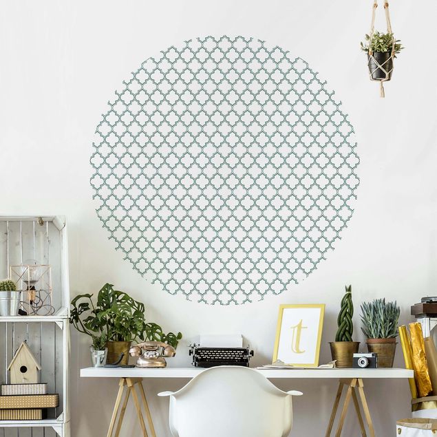 Self-adhesive round wallpaper - Moroccan Ornament Line Pattern