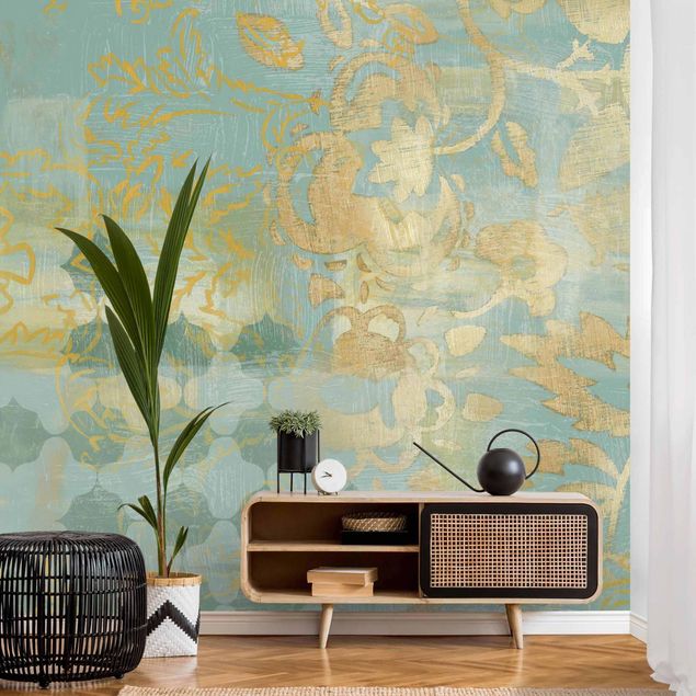 Wallpaper - Moroccan Collage In Gold And Turquoise II
