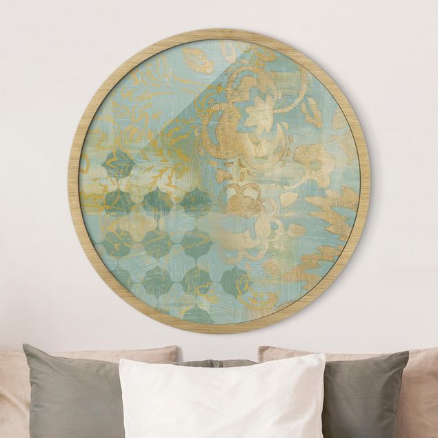 Framed prints round Moroccan Collage In Gold And Turquoise II