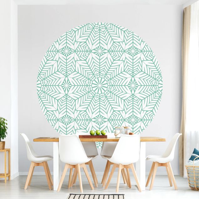 Self-adhesive round wallpaper - Moroccan XXL Tile Pattern In Turquoise